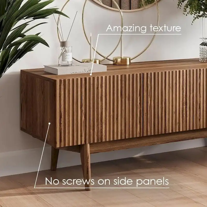 Meuble TV — Style scandinave Mid-Century Modern avec pieds en bois massif, convient aux téléviseurs jusqu'à 65 pouces