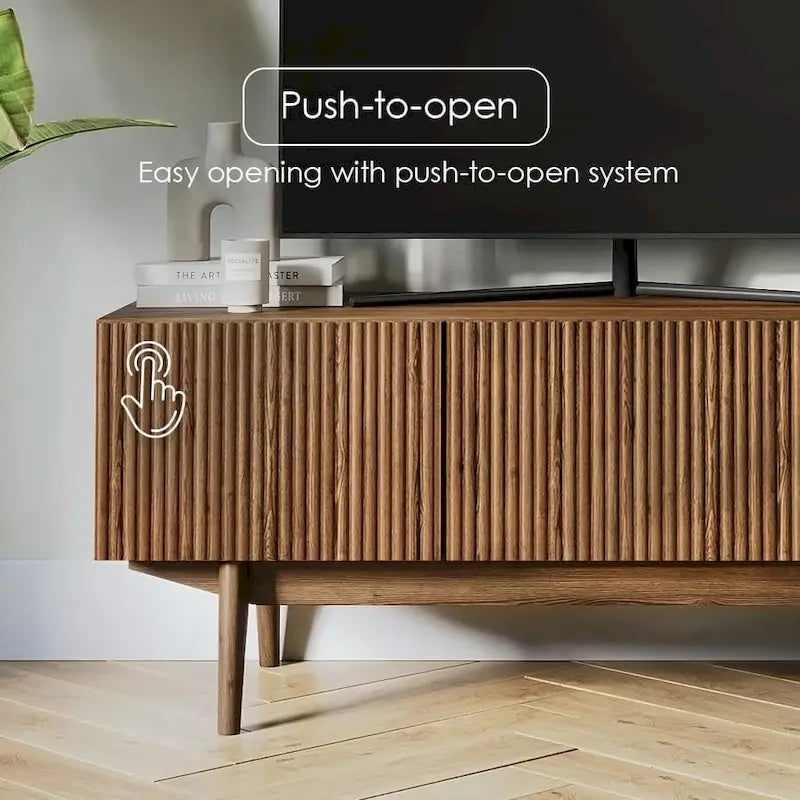 Meuble TV — Style scandinave Mid-Century Modern avec pieds en bois massif, convient aux téléviseurs jusqu'à 65 pouces