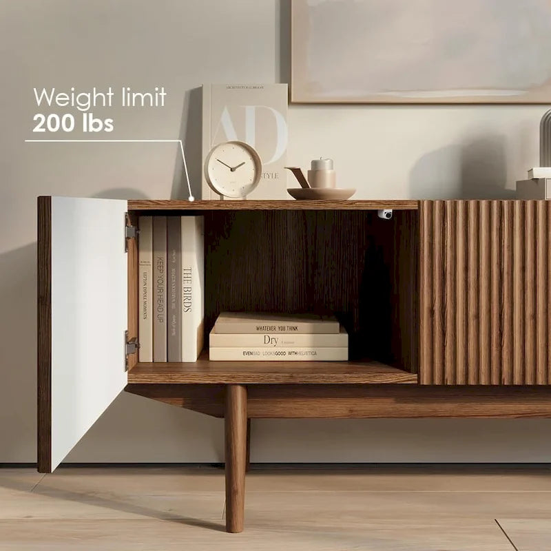 Meuble TV — Style scandinave Mid-Century Modern avec pieds en bois massif, convient aux téléviseurs jusqu'à 65 pouces