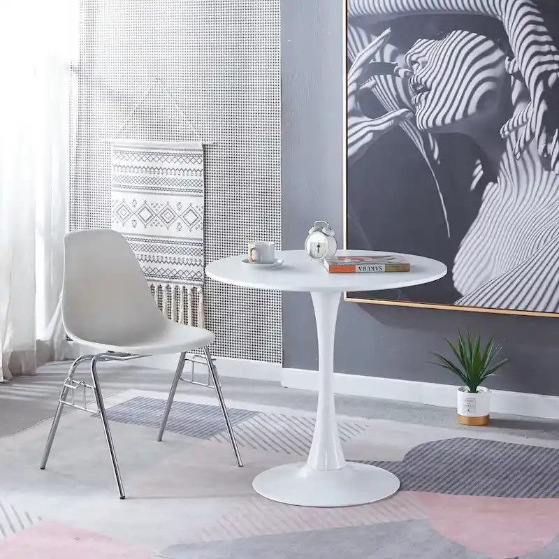 Table à manger Tulipe 80 cm, table à manger du milieu du siècle pour 2-4 personnes avec plateau rond en MDF, table à manger sur pied, table basse de loisirs