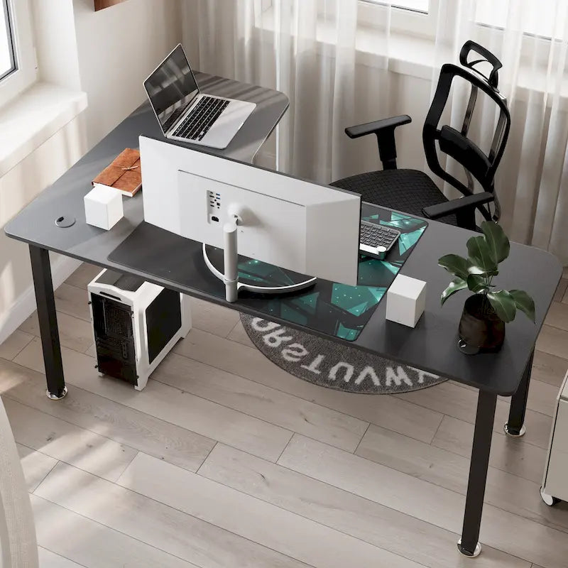 Grand bureau d'angle en L de 60 pouces avec tapis de souris pour bureau à domicile