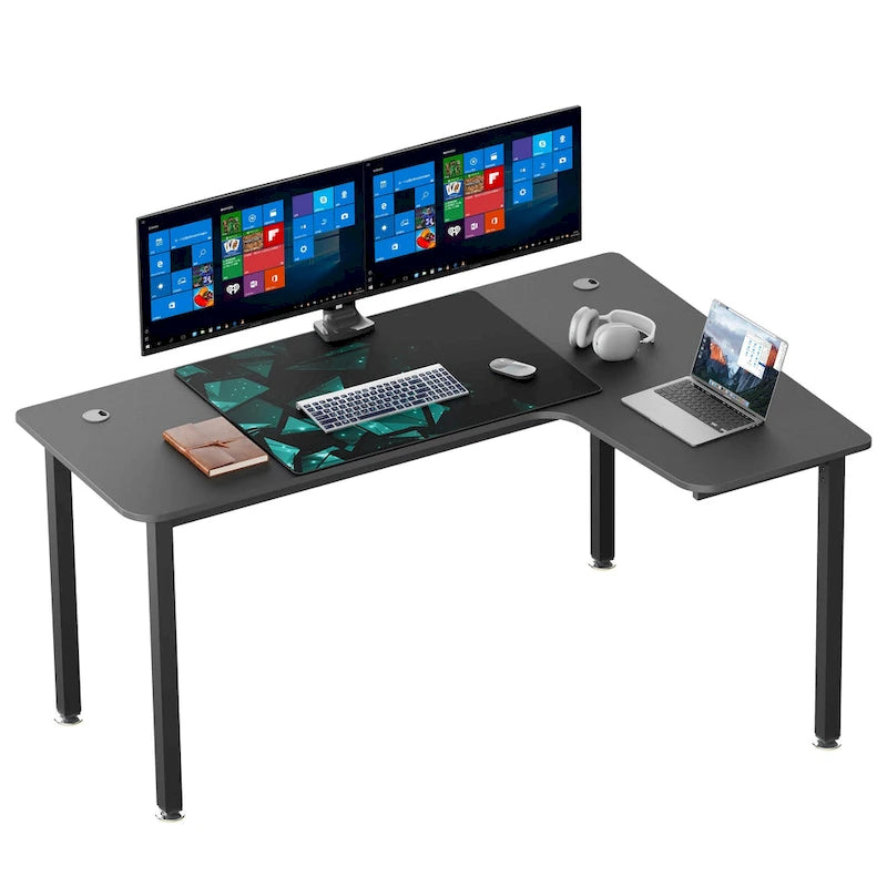 Grand bureau d'angle en L de 60 pouces avec tapis de souris pour bureau à domicile