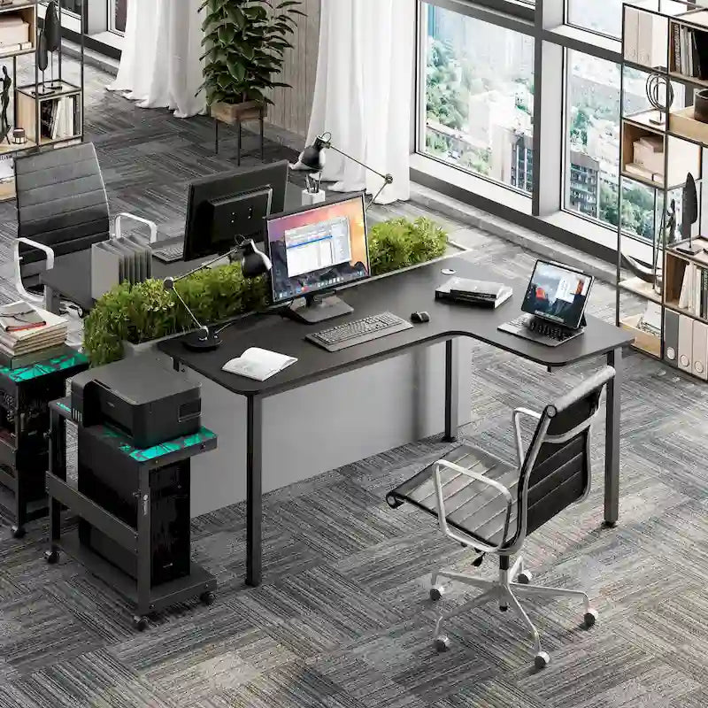 Grand bureau d'angle en L de 60 pouces avec tapis de souris pour bureau à domicile