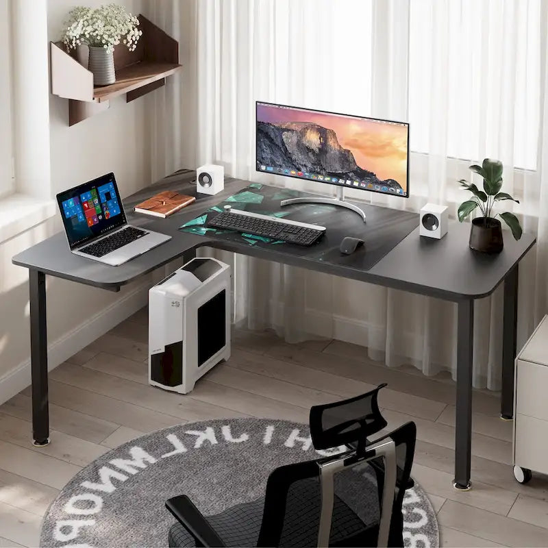Grand bureau d'angle en L de 60 pouces avec tapis de souris pour bureau à domicile