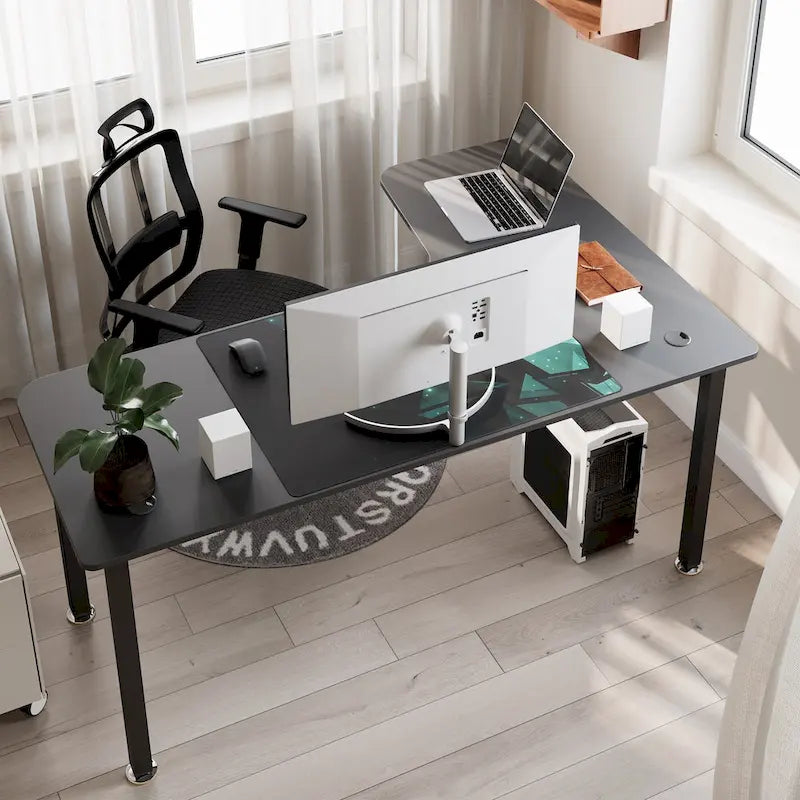 Grand bureau d'angle en L de 60 pouces avec tapis de souris pour bureau à domicile