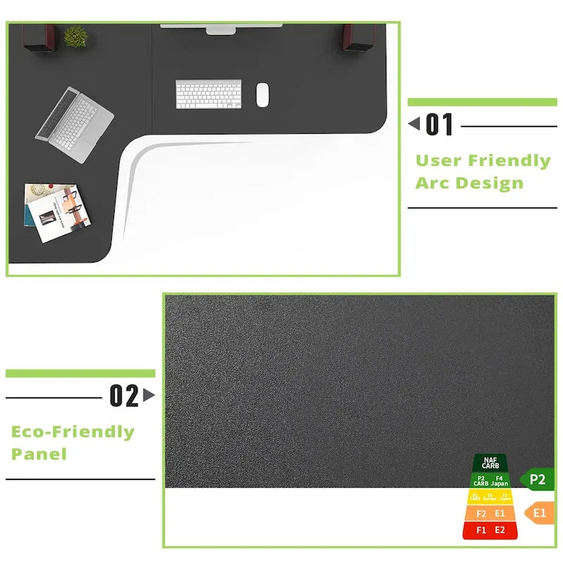 Grand bureau d'angle en L de 60 pouces avec tapis de souris pour bureau à domicile
