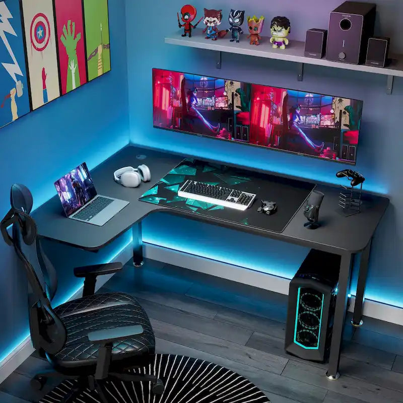 Grand bureau d'angle en L de 60 pouces avec tapis de souris pour bureau à domicile