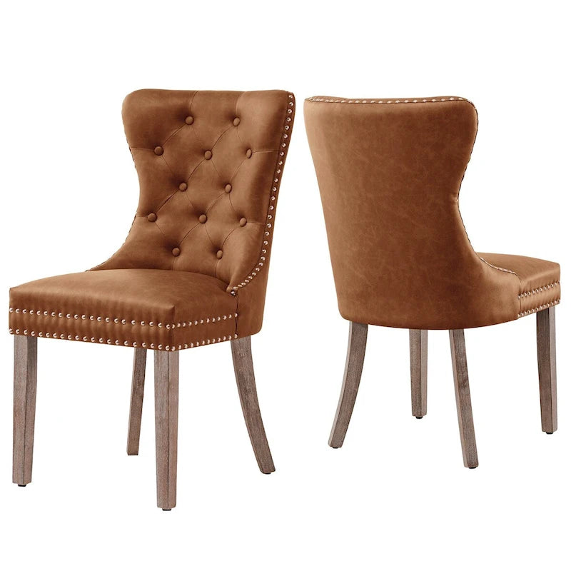 Chaises de salle à manger modernes à dossier haut capitonné en similicuir (lot de 2)