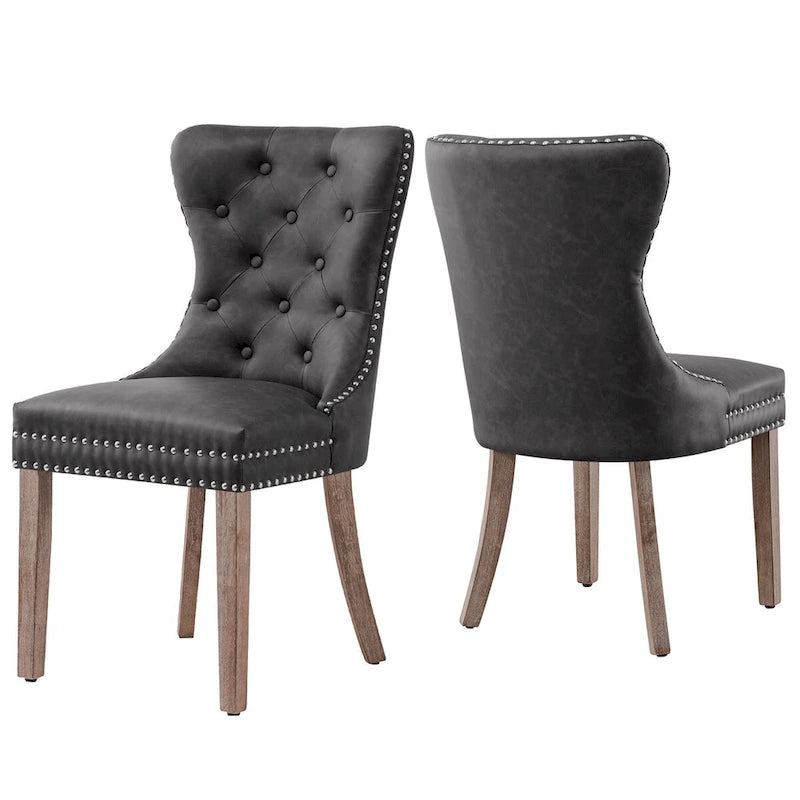 Chaises de salle à manger modernes à dossier haut capitonné en similicuir (lot de 2)