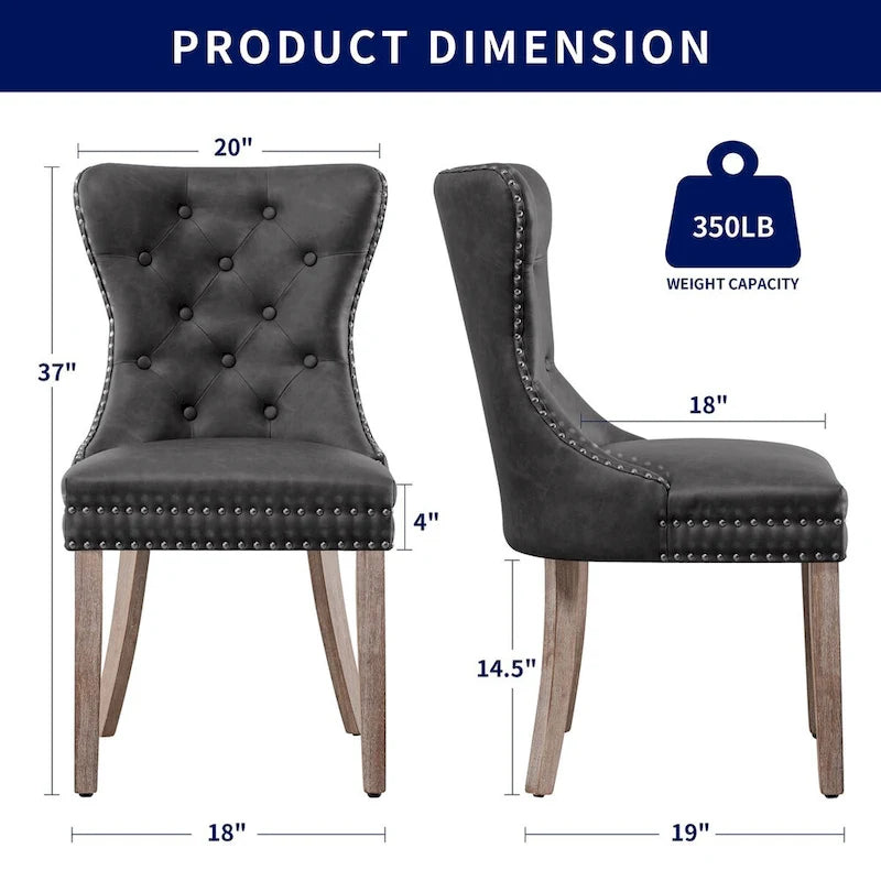 Chaises de salle à manger modernes à dossier haut capitonné en similicuir (lot de 2)
