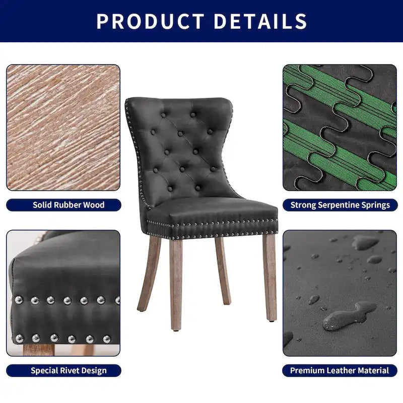 Chaises de salle à manger modernes à dossier haut capitonné en similicuir (lot de 2)