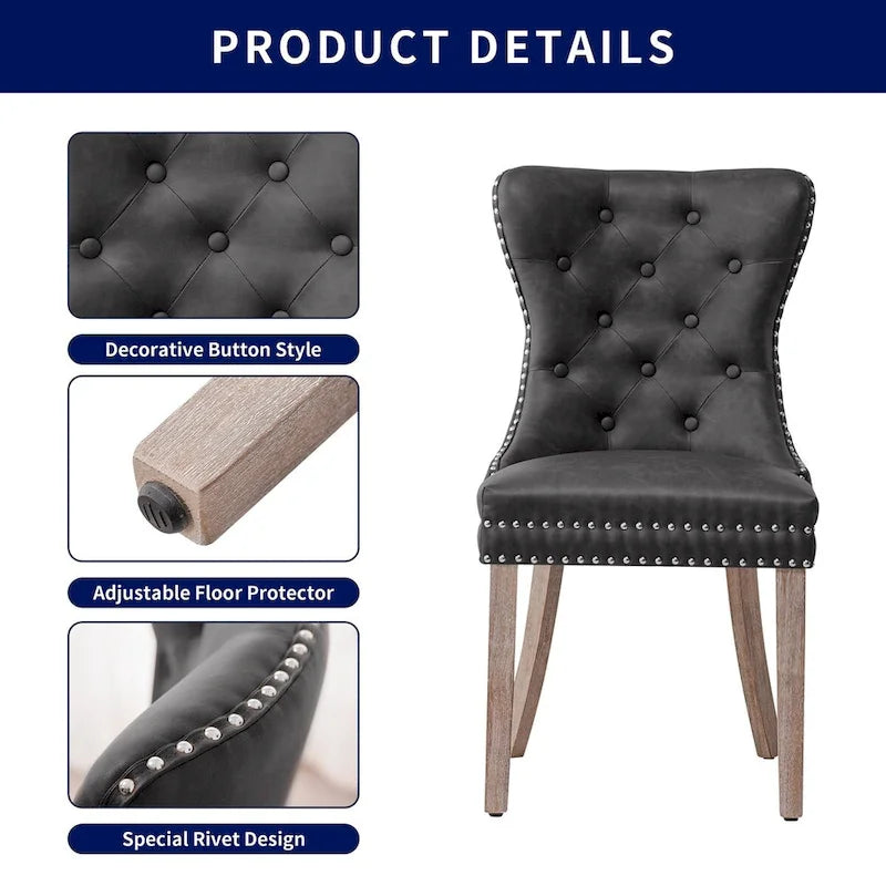 Chaises de salle à manger modernes à dossier haut capitonné en similicuir (lot de 2)