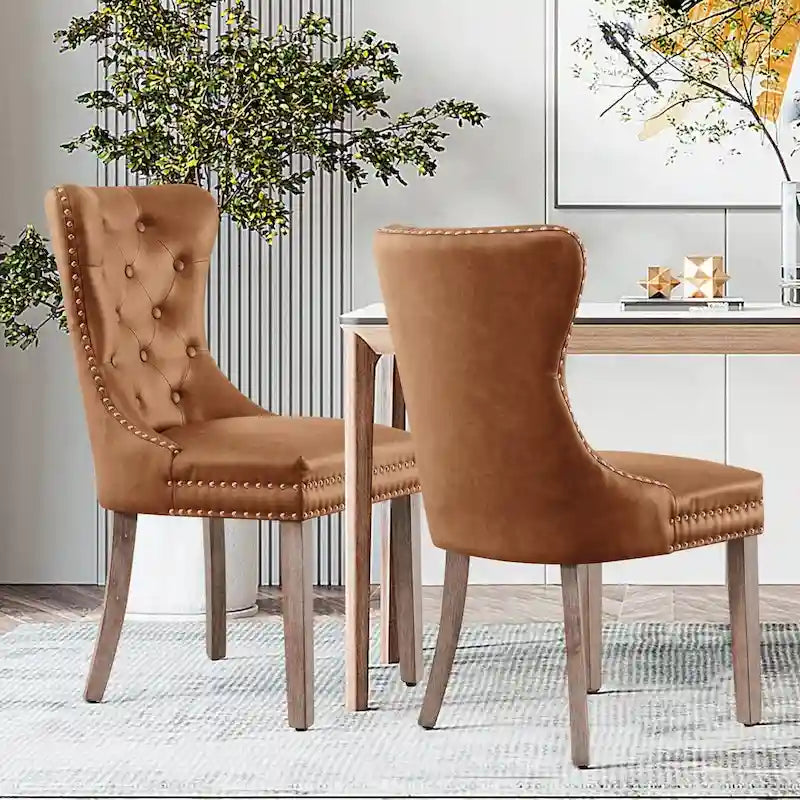 Chaises de salle à manger modernes à dossier haut capitonné en similicuir (lot de 2)