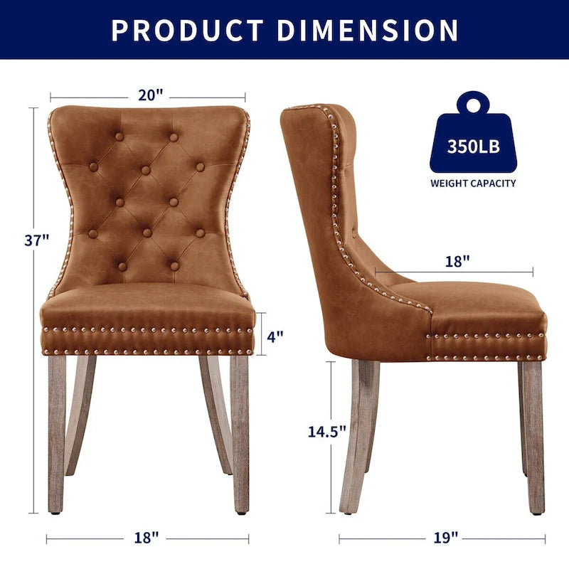Chaises de salle à manger modernes à dossier haut capitonné en similicuir (lot de 2)