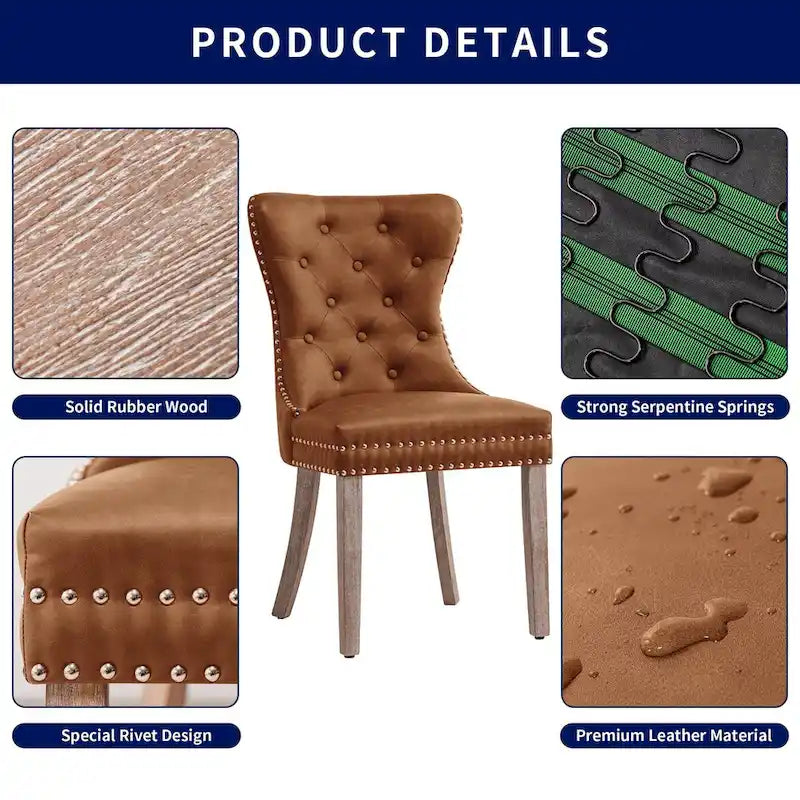 Chaises de salle à manger modernes à dossier haut capitonné en similicuir (lot de 2)