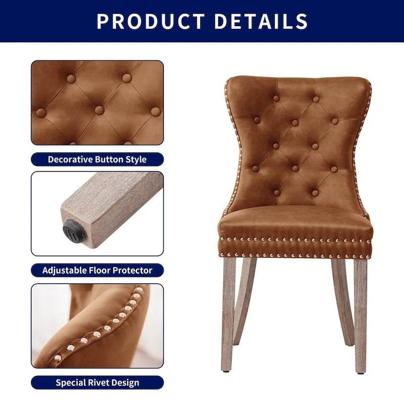Chaises de salle à manger modernes à dossier haut capitonné en similicuir (lot de 2)