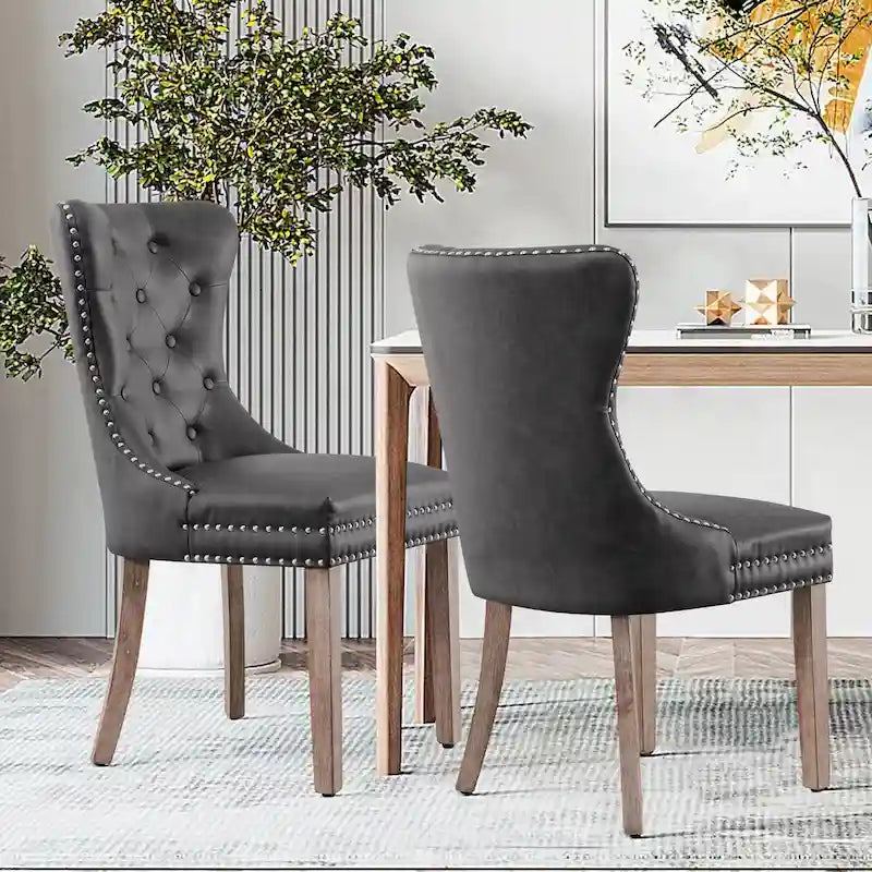 Chaises de salle à manger modernes à dossier haut capitonné en similicuir (lot de 2)