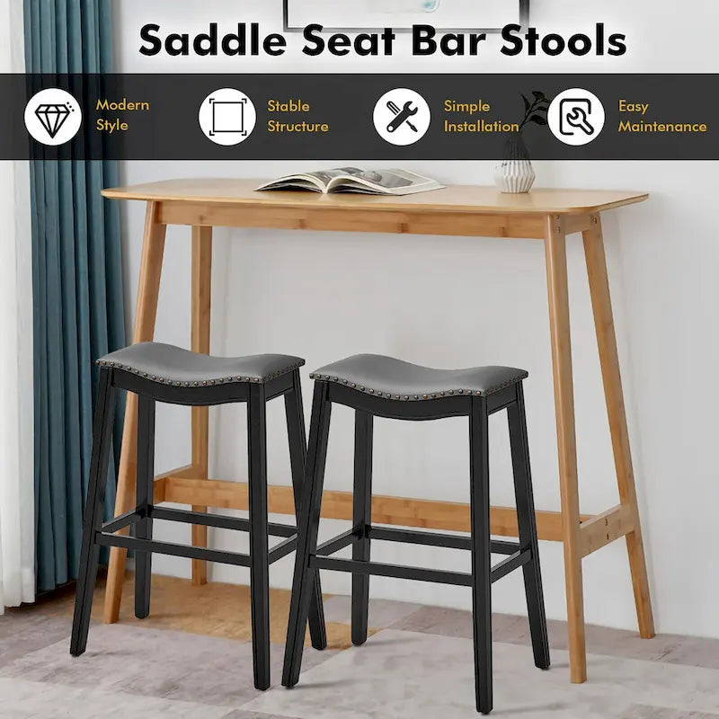Ensemble de deux tabourets de bar en forme de selle, chaises de cuisine hauteur bar, avec patins en caoutchouc.