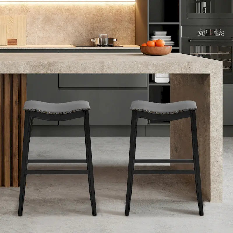 Ensemble de deux tabourets de bar en forme de selle, chaises de cuisine hauteur bar, avec patins en caoutchouc.