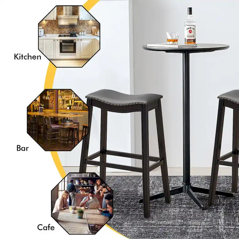 Ensemble de deux tabourets de bar en forme de selle, chaises de cuisine hauteur bar, avec patins en caoutchouc.