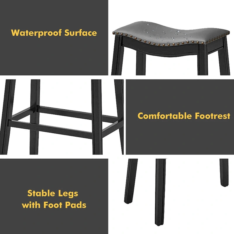 Ensemble de deux tabourets de bar en forme de selle, chaises de cuisine hauteur bar, avec patins en caoutchouc.