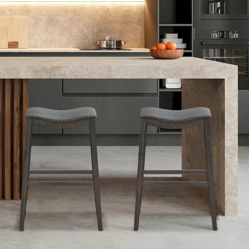 Ensemble de deux tabourets de bar en forme de selle, chaises de cuisine hauteur bar, avec patins en caoutchouc.
