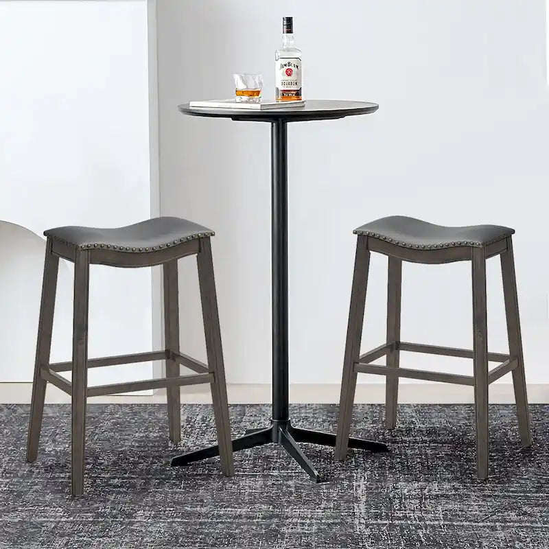 Ensemble de deux tabourets de bar en forme de selle, chaises de cuisine hauteur bar, avec patins en caoutchouc.