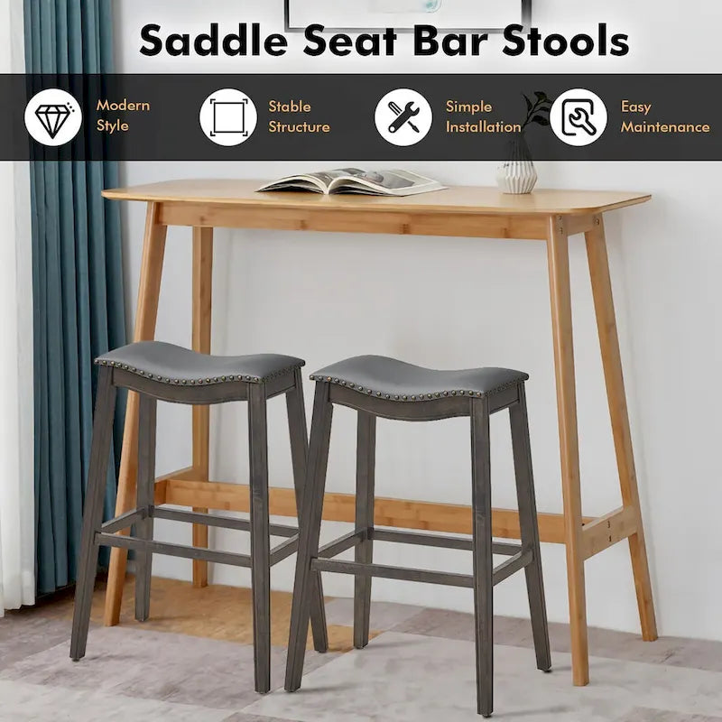 Ensemble de deux tabourets de bar en forme de selle, chaises de cuisine hauteur bar, avec patins en caoutchouc.