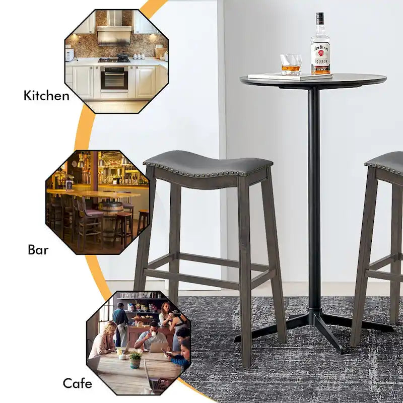 Ensemble de deux tabourets de bar en forme de selle, chaises de cuisine hauteur bar, avec patins en caoutchouc.