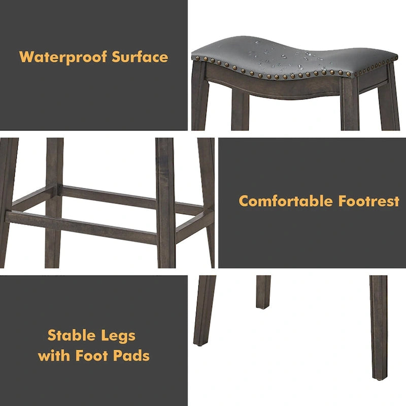 Ensemble de deux tabourets de bar en forme de selle, chaises de cuisine hauteur bar, avec patins en caoutchouc.