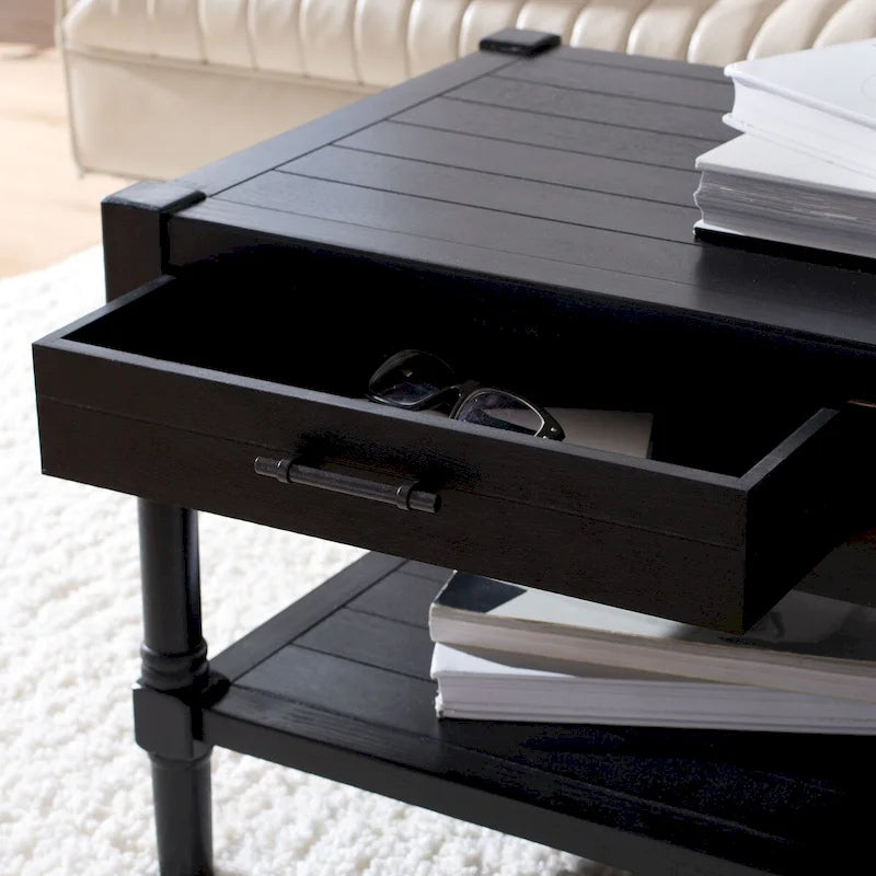 Table basse avec deux tiroirs et étagère inférieure — 37,8" L x 19" l x 19" H — 38" L x 19" P x 19" H