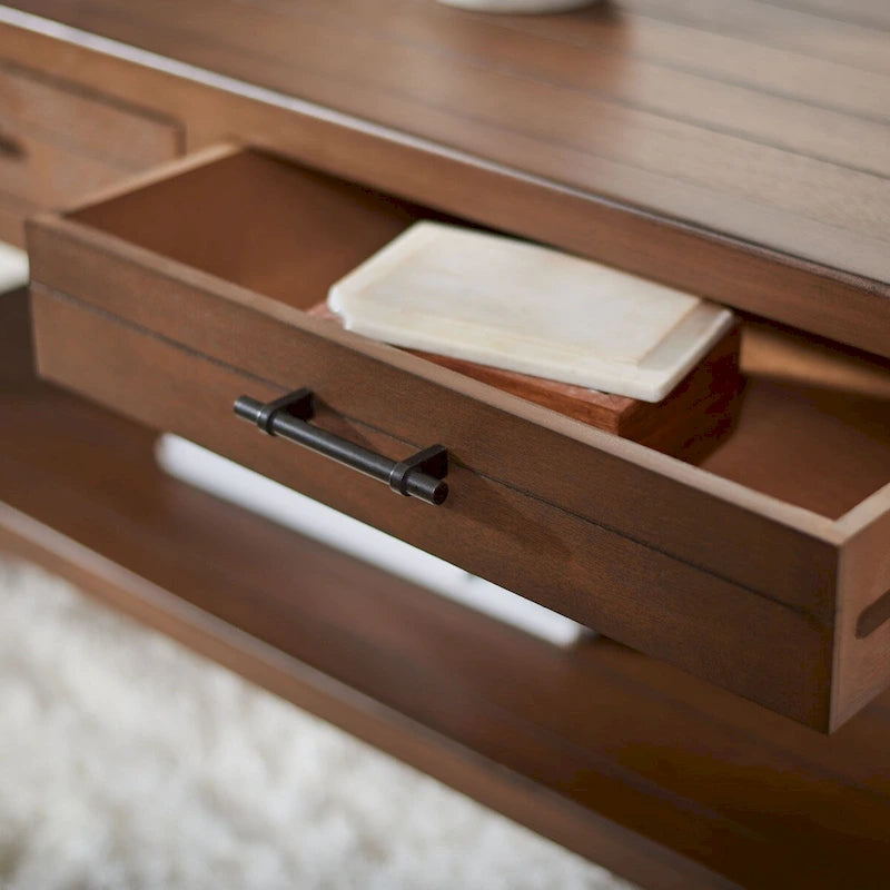 Table basse avec deux tiroirs et étagère inférieure — 37,8" L x 19" l x 19" H — 38" L x 19" P x 19" H