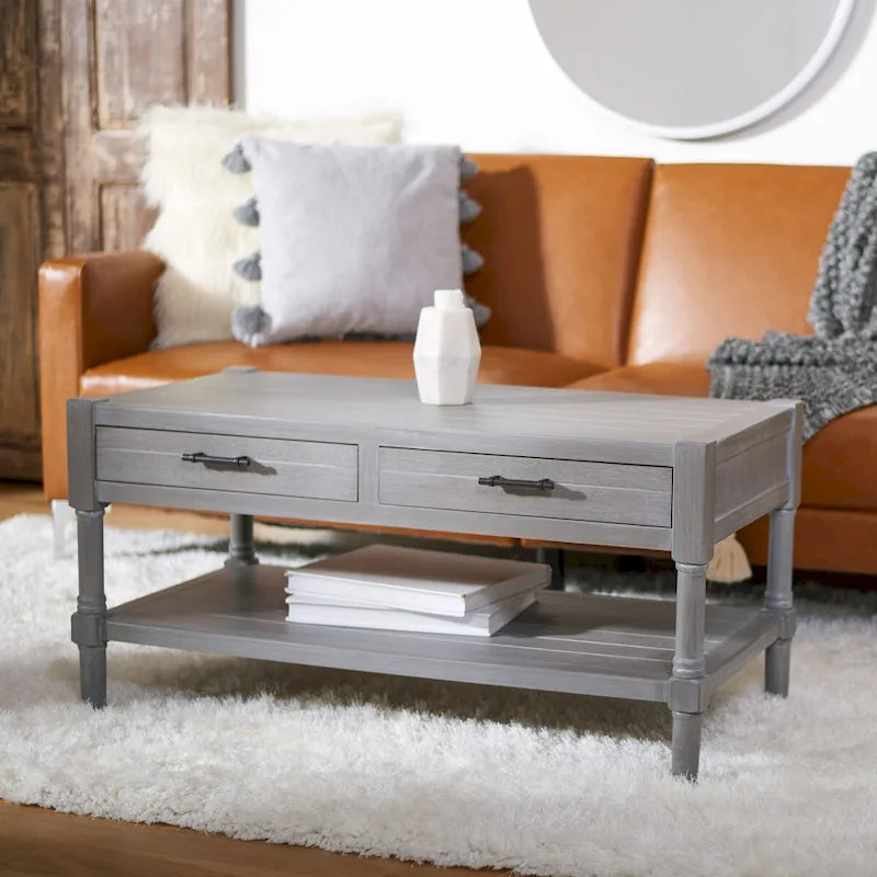 Table basse avec deux tiroirs et étagère inférieure — 37,8" L x 19" l x 19" H — 38" L x 19" P x 19" H