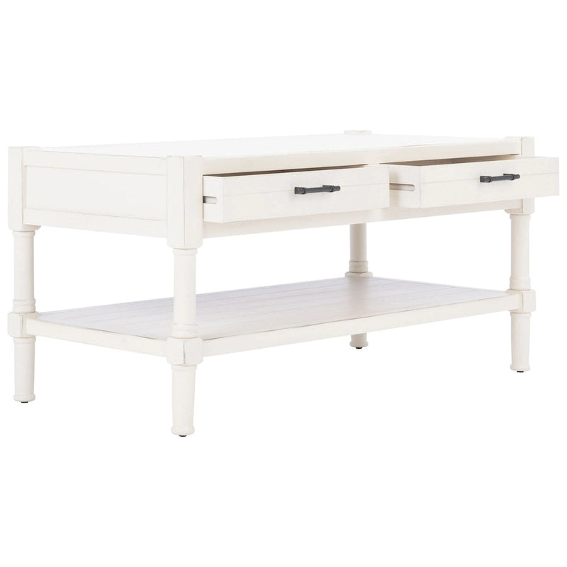 Table basse avec deux tiroirs et étagère inférieure — 37,8" L x 19" l x 19" H — 38" L x 19" P x 19" H