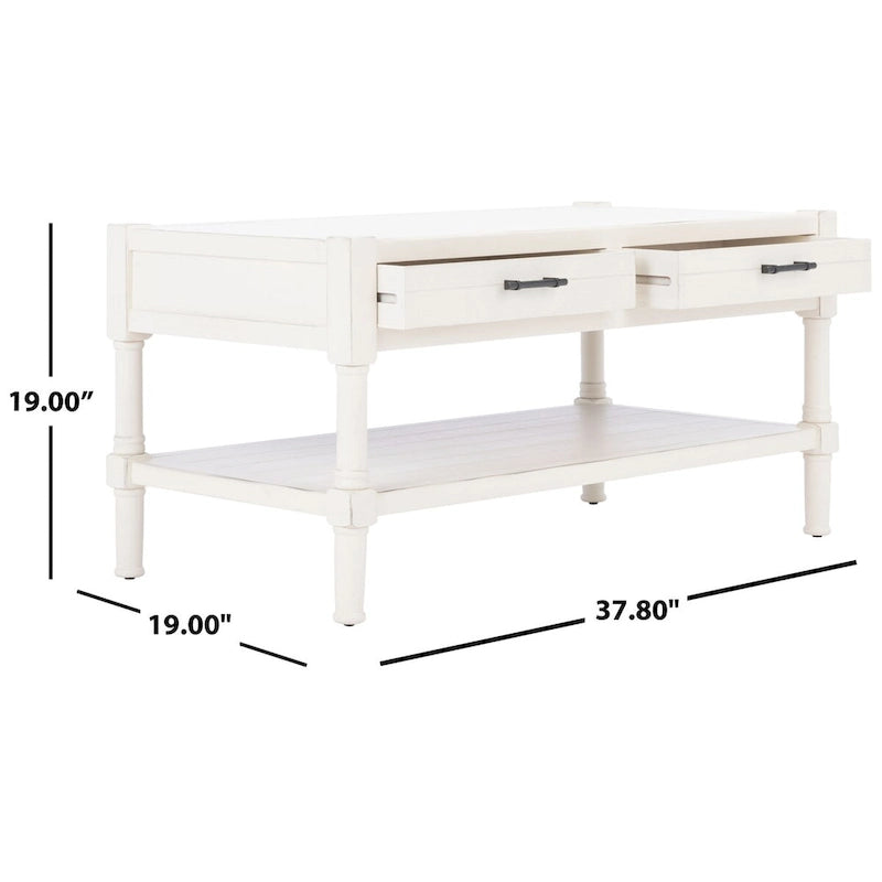 Table basse avec deux tiroirs et étagère inférieure — 37,8" L x 19" l x 19" H — 38" L x 19" P x 19" H