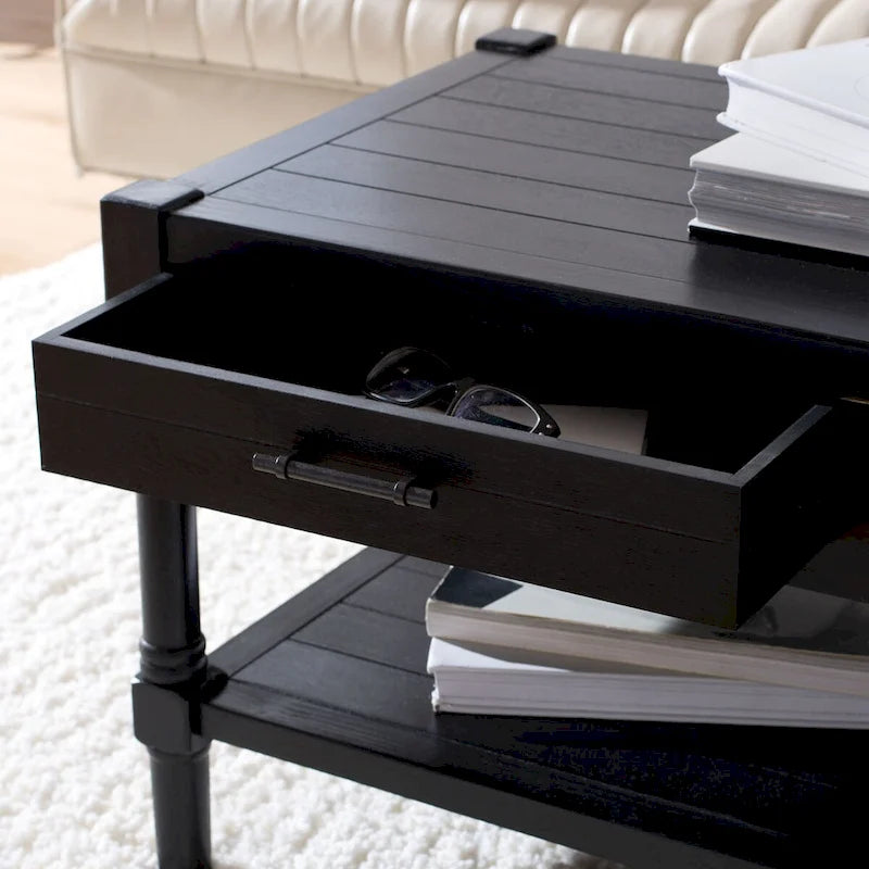 Table basse avec deux tiroirs et étagère inférieure — 37,8" L x 19" l x 19" H — 38" L x 19" P x 19" H