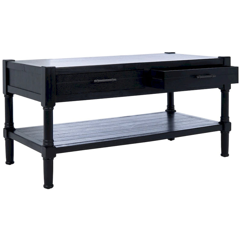 Table basse avec deux tiroirs et étagère inférieure — 37,8" L x 19" l x 19" H — 38" L x 19" P x 19" H