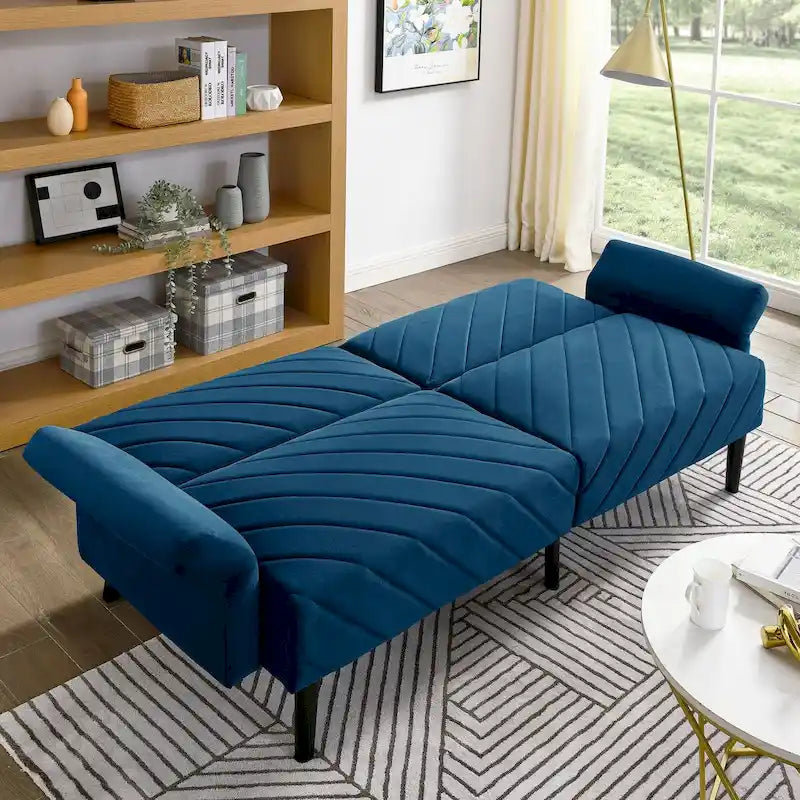 Canapé-lit pliable convertible en velours avec accoudoirs réglables