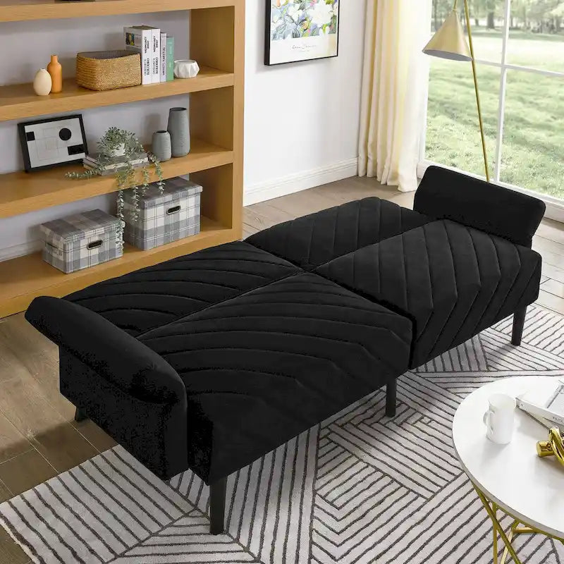 Canapé-lit pliable convertible en velours avec accoudoirs réglables