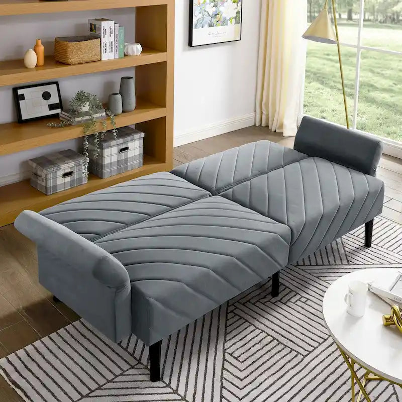 Canapé-lit pliable convertible en velours avec accoudoirs réglables