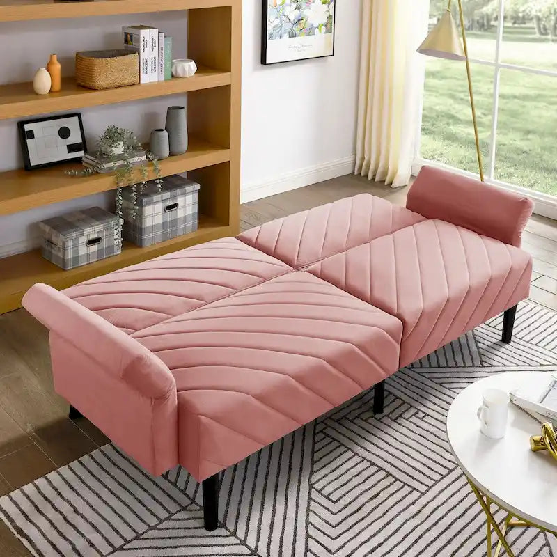 Canapé-lit pliable convertible en velours avec accoudoirs réglables
