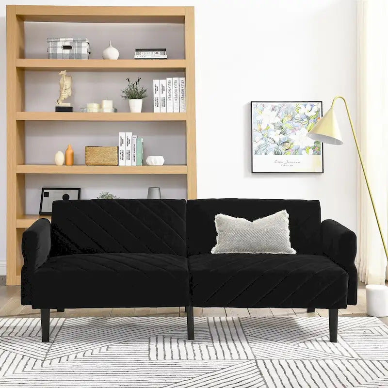 Canapé-lit pliable convertible en velours avec accoudoirs réglables