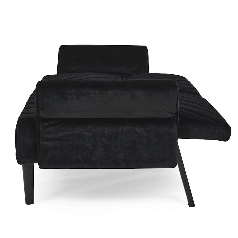 Canapé-lit pliable convertible en velours avec accoudoirs réglables