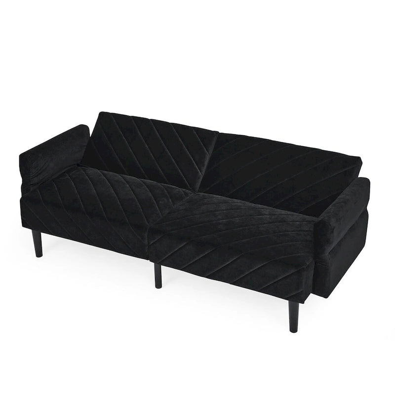 Canapé-lit pliable convertible en velours avec accoudoirs réglables