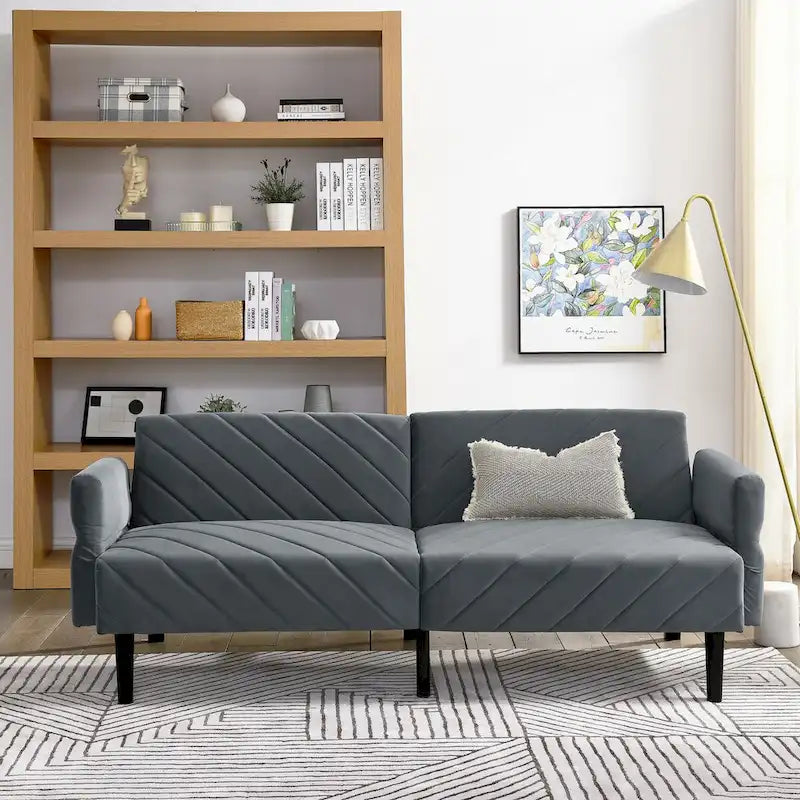 Canapé-lit pliable convertible en velours avec accoudoirs réglables