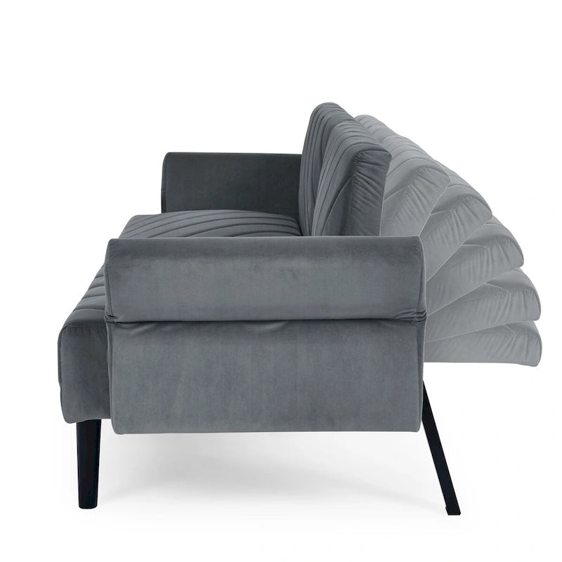 Canapé-lit pliable convertible en velours avec accoudoirs réglables