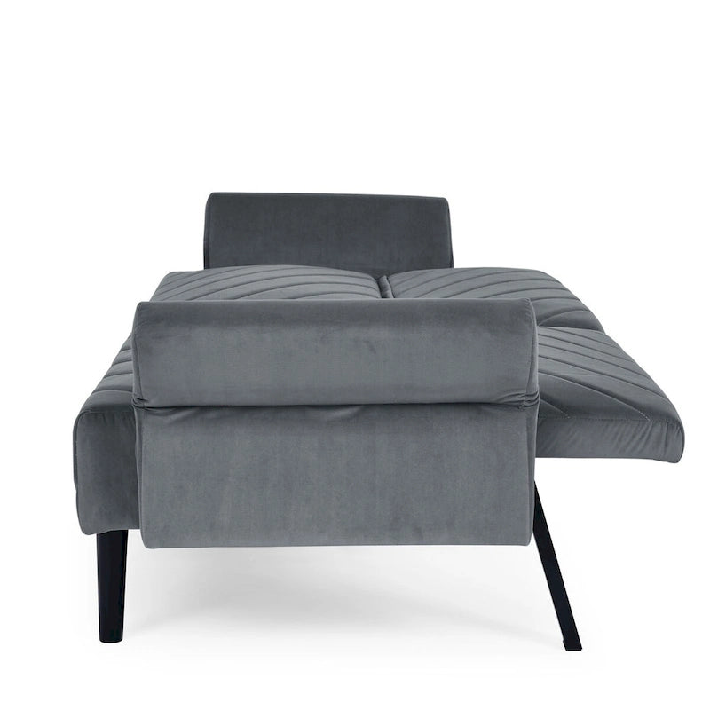 Canapé-lit pliable convertible en velours avec accoudoirs réglables