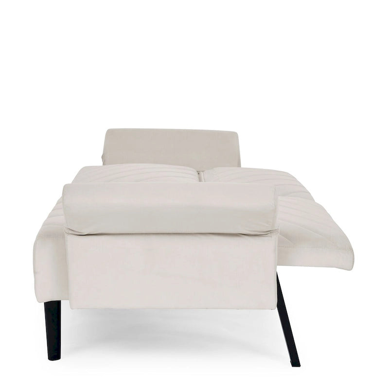 Canapé-lit pliable convertible en velours avec accoudoirs réglables