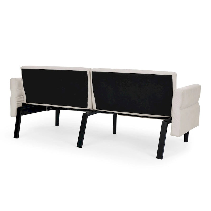 Canapé-lit pliable convertible en velours avec accoudoirs réglables
