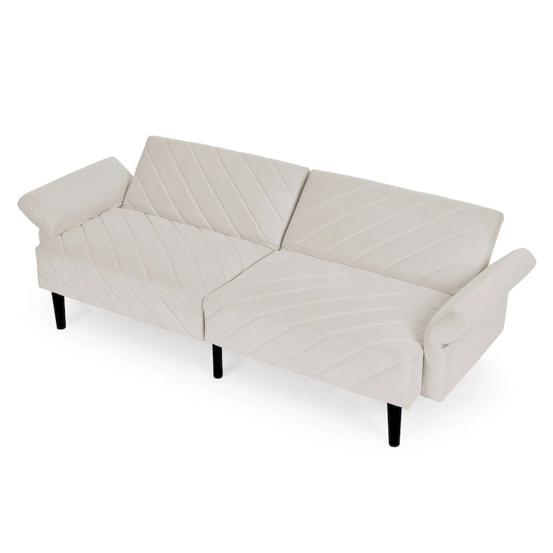 Canapé-lit pliable convertible en velours avec accoudoirs réglables